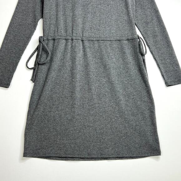 Charles Henry Long Sleeve Cinch Waist Ribbed Knit Dress Gray Womens Small - Picture 3 of 9